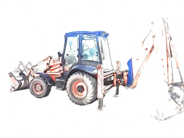 Grävmaskin Traktor Illustration Färg Isolerad Konst Arbete Antika Gamla — Stockfoto