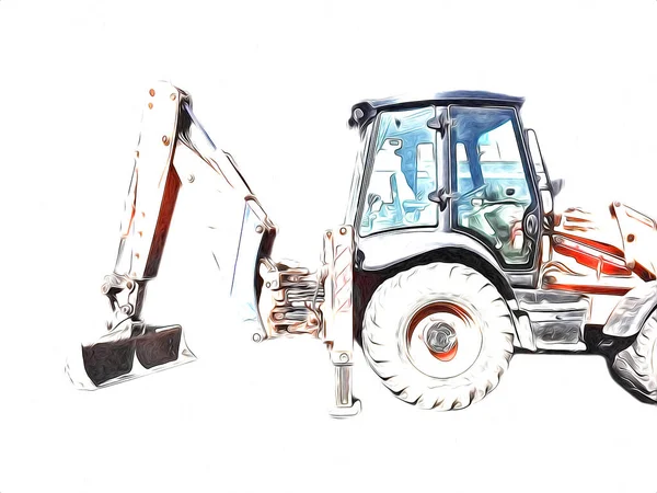 Grävmaskin Traktor Illustration Färg Isolerad Konst Arbete Antika Gamla — Stockfoto