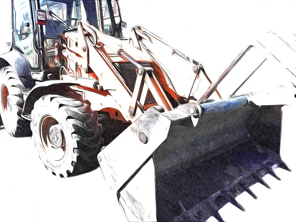 Excavadora Tractor Ilustración Color Aislado Obra Arte Antiguo — Foto de Stock