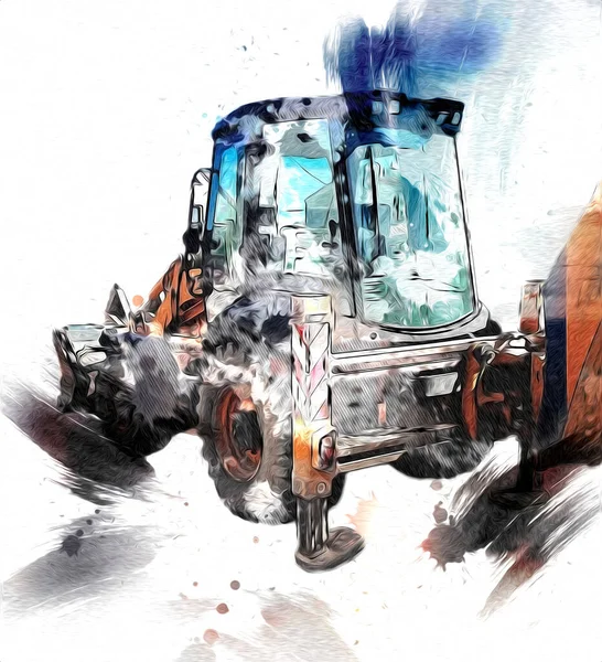 Excavadora Tractor Ilustración Color Aislado Obra Arte Antiguo — Foto de Stock