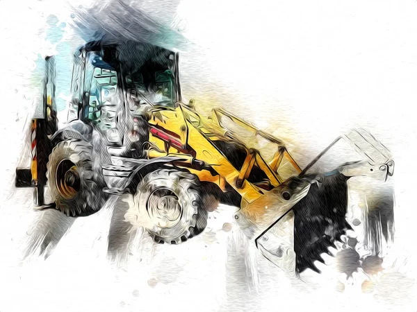 Bagger Traktor Illustration Farbe Isoliert Kunstwerk Antik Alt — Stockfoto