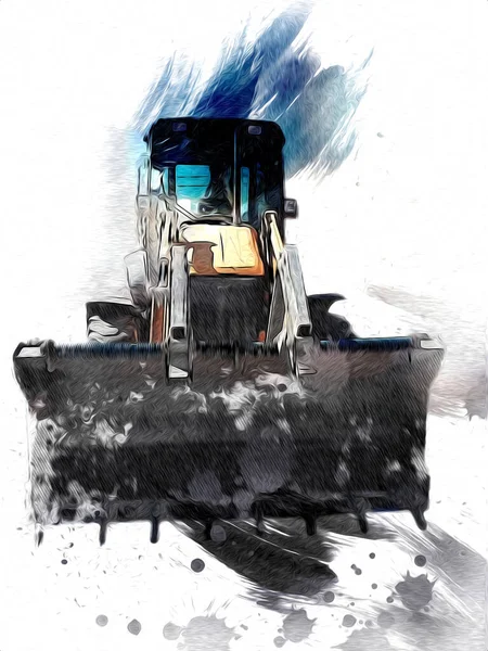 Excavator Tractor Illustration Color Isolated Art Work Antique Old — Stock Photo, Image