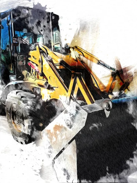 Bagger Traktor Illustration Farbe Isoliert Kunstwerk Antik Alt — Stockfoto