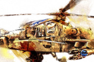 askeri helikopter resim sanatı klasiği çiziyor