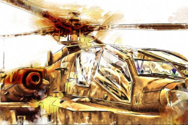 askeri helikopter resim sanatı klasiği çiziyor