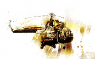 askeri helikopter resim sanatı klasiği çiziyor