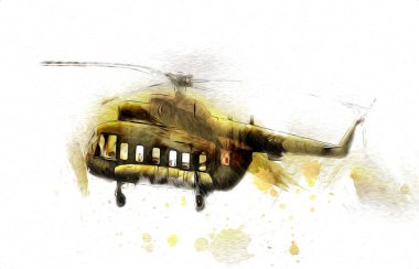 askeri helikopter resim sanatı klasiği çiziyor