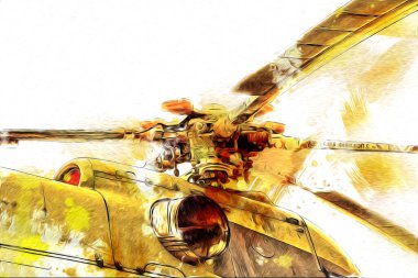 askeri helikopter resim sanatı klasiği çiziyor
