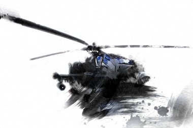 askeri helikopter resim sanatı klasiği çiziyor