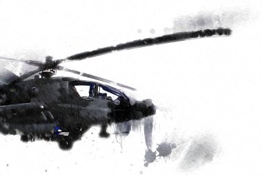 askeri helikopter resim sanatı klasiği çiziyor