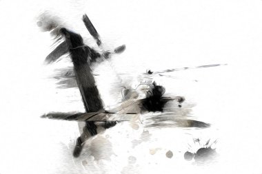 askeri helikopter resim sanatı klasiği çiziyor