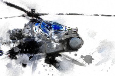 askeri helikopter resim sanatı klasiği çiziyor