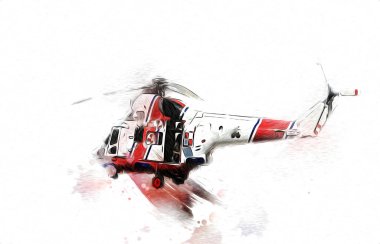 askeri helikopter resim sanatı klasiği çiziyor