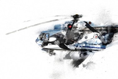 askeri helikopter resim sanatı klasiği çiziyor