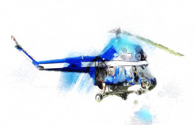 askeri helikopter resim sanatı klasiği çiziyor