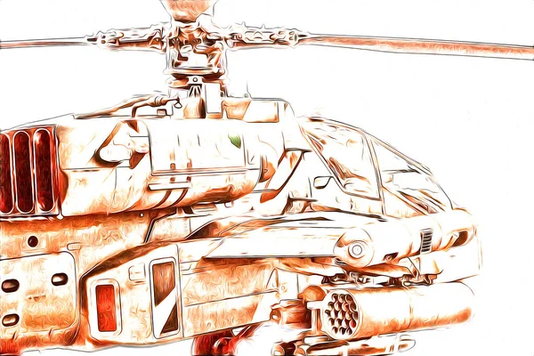 Hélicoptère Militaire Dessin Illustration Art Vintage — Photo