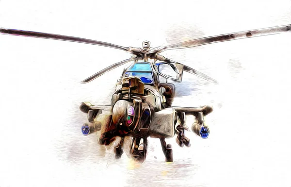 Militärhubschrauber Zeichnung Illustration Kunst Jahrgang — Stockfoto