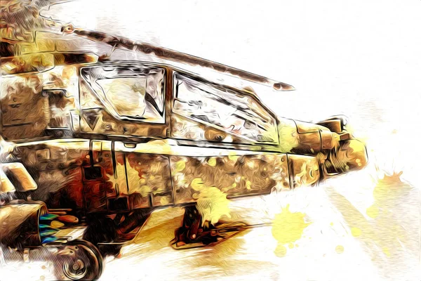 Helicóptero Militar Dibujo Ilustración Arte Vintage —  Fotos de Stock