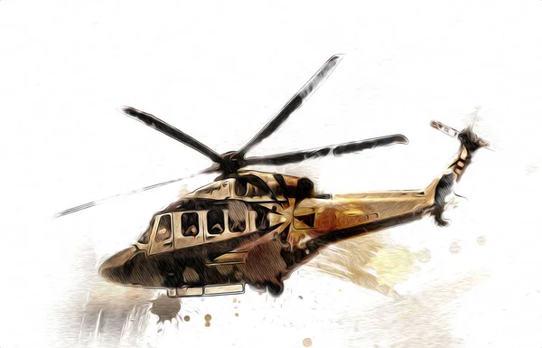 Helicóptero Militar Desenho Ilustração Arte Vintage — Fotografia de Stock