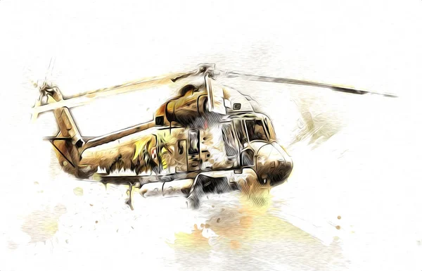 Militär Helikopter Teckning Illustration Konst Vintage — Stockfoto