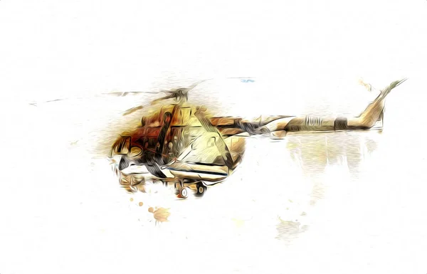 Vojenský Vrtulník Kreslení Ilustrace Umění Vintage — Stock fotografie