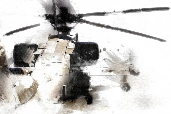 Askeri Helikopter Resim Sanatı Klasiği Çiziyor — Stok fotoğraf
