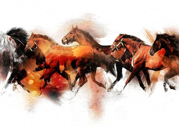 Colorful horse art illustration grunge painting