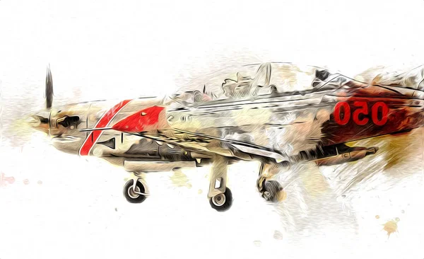 Americano Jet Fighter Aereo Disegno Illustrazione Arte Vintage — Foto Stock