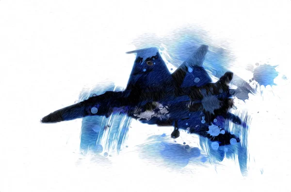 Americano Jet Fighter Aereo Disegno Illustrazione Arte Vintage — Foto Stock