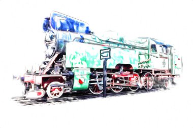 Eski buharlı lokomotif motoru antika