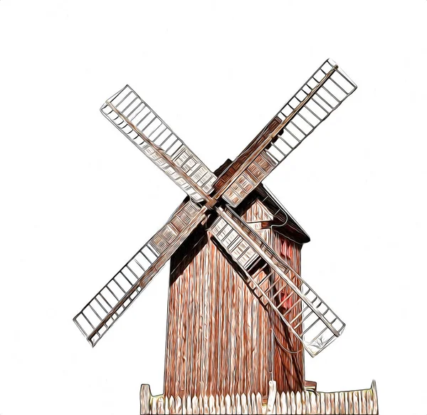 Windmill Old Retro Vintage Drawing Illustration Art — Stock Photo, Image