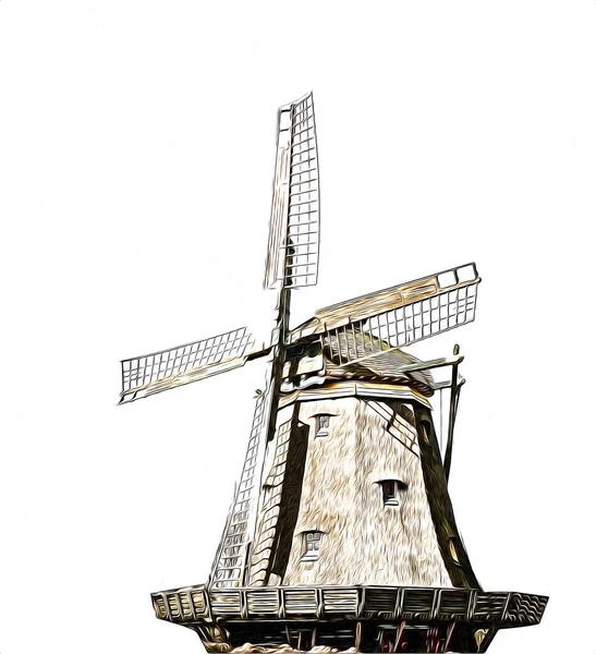 Windmühle Alten Retro Jahrgang Zeichnung Illustration Kunst — Stockfoto