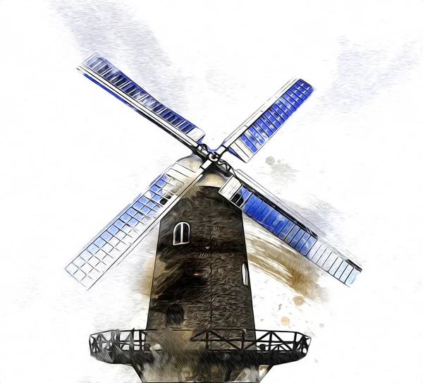 Windmill Old Retro Vintage Drawing Illustration Art — Stock Photo, Image