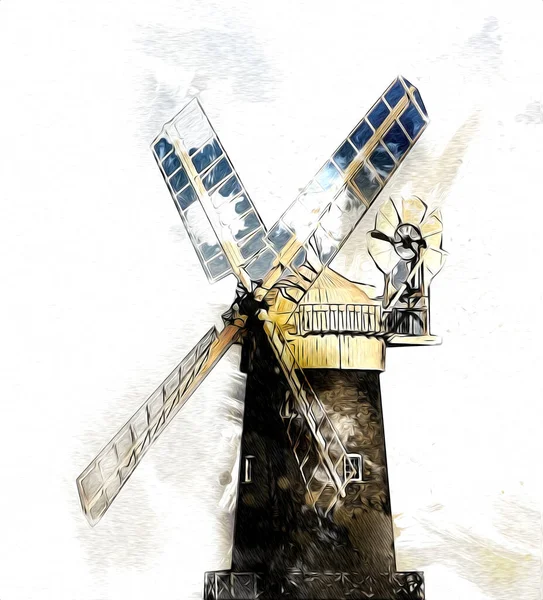 windmill old retro vintage drawing illustration art