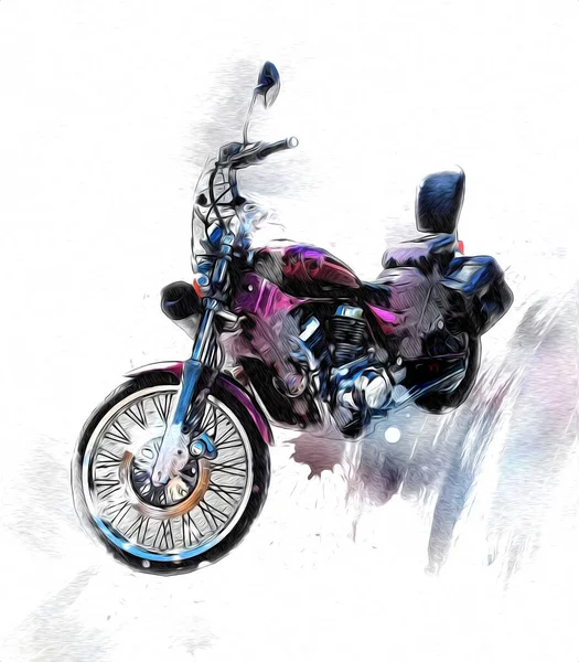 Motocykl Ilustracja Kolor Izolowane Sztuki Vintage Retro — Zdjęcie stockowe