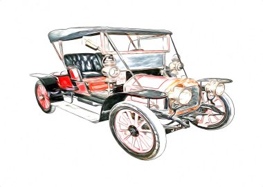 Klasik Retro Klasik Eski Araba Çizimi