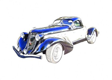 Klasik Retro Klasik Eski Araba Çizimi