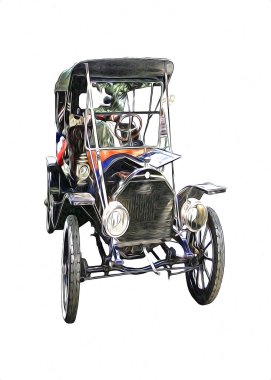 Klasik Retro Klasik Eski Araba Çizimi