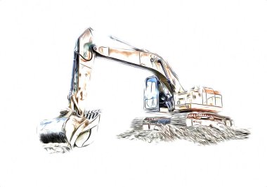 Ekskavatör illüstrasyon izole renk sanat eseri