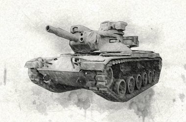 Vintage tank izole çizim sanat illüstrasyonu