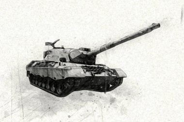 Vintage tank izole çizim sanat illüstrasyonu