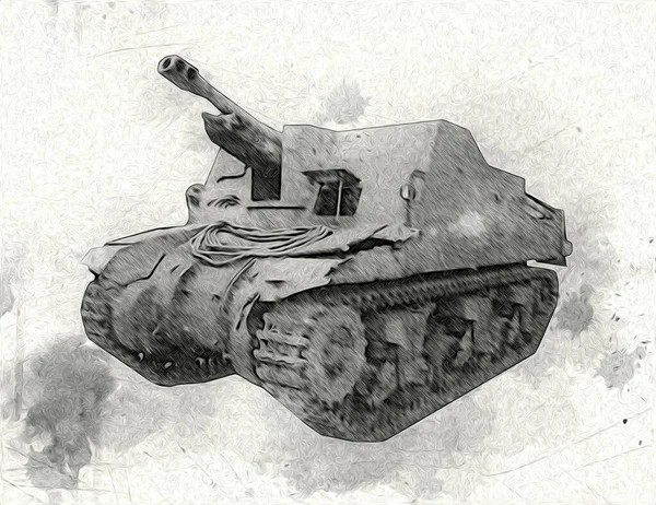 Vintage Tank Geïsoleerde Tekening Schets Kunst Illustratie — Stockfoto