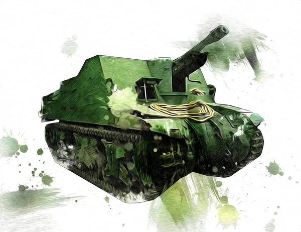 Vintage Tank Geïsoleerde Tekening Schets Kunst Illustratie — Stockfoto