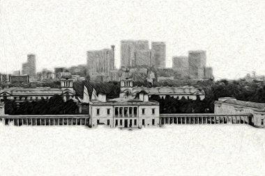 Londra 'nın büyük Ben sanat eseri çizimi, çizim, eğlenceli tasarım, antika retro