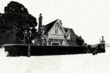 Londra 'nın büyük Ben sanat eseri çizimi, çizim, eğlenceli tasarım, antika retro