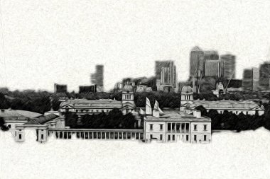 Londra 'nın büyük Ben sanat eseri çizimi, çizim, eğlenceli tasarım, antika retro