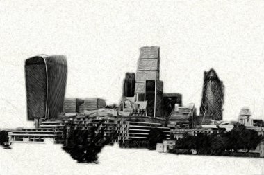 Londra 'nın büyük Ben sanat eseri çizimi, çizim, eğlenceli tasarım, antika retro