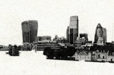 Londra 'nın büyük Ben sanat eseri çizimi, çizim, eğlenceli tasarım, antika retro