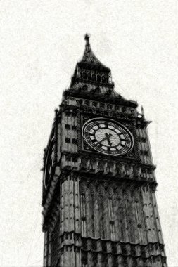 Londra 'nın büyük Ben sanat eseri çizimi, çizim, eğlenceli tasarım, antika retro