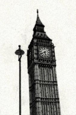 Londra 'nın büyük Ben sanat eseri çizimi, çizim, eğlenceli tasarım, antika retro